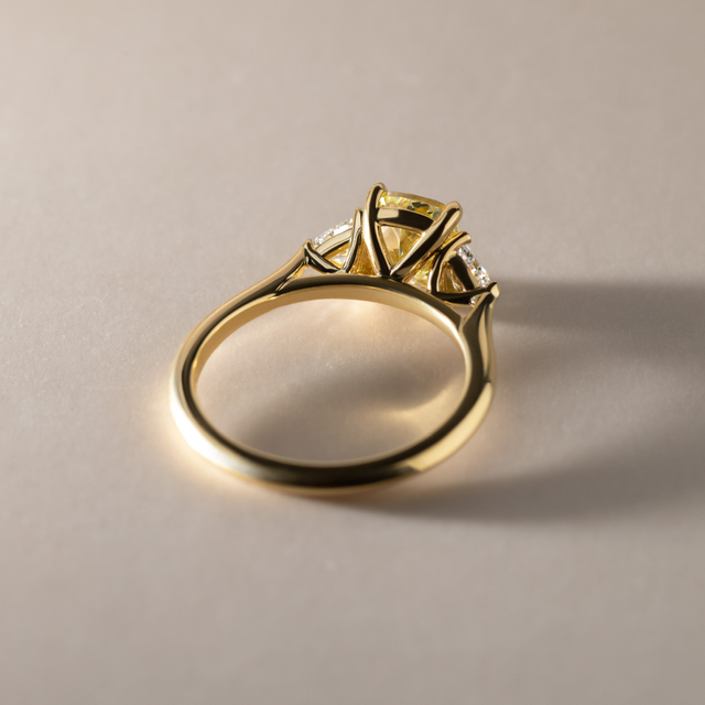 2.01 Carat Cushion Yellow Diamond Trilogy Engagement Ring In Yellow Gold - Manilla