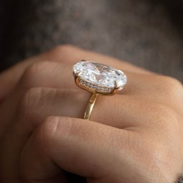 10 Carat Lab Grown Oval Hidden Halo Engagement Ring In Yellow Gold - Kate