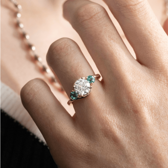 1.70 Carat Round Diamond Trilogy Engagement Ring In Yellow Gold - Demi