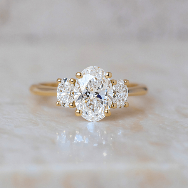 1.60 Carat Oval Diamond Trilogy Diamond Bridge Yellow Gold Engagement Ring - Daisy