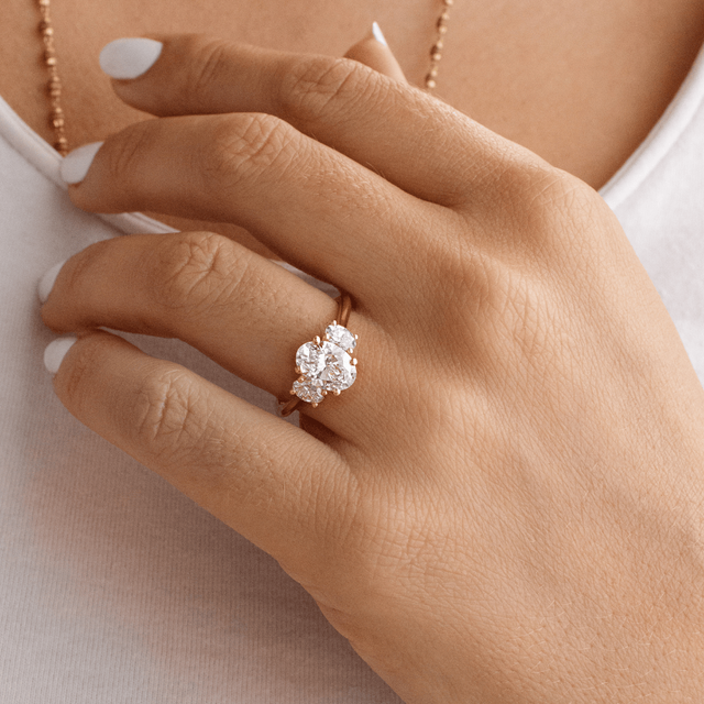 1.60 Carat Oval Diamond Trilogy Diamond Bridge Yellow Gold Engagement Ring - Daisy