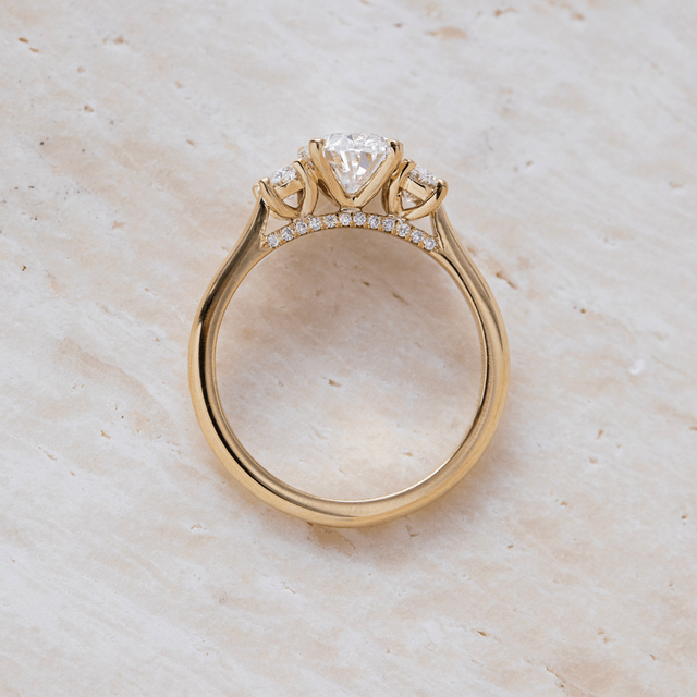 1.60 Carat Oval Diamond Trilogy Diamond Bridge Yellow Gold Engagement Ring - Daisy