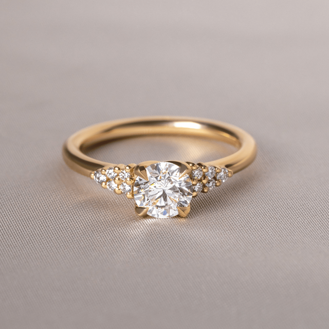 0.70 Carat Round Diamond Cluster Yellow Gold Engagement Ring - Everest