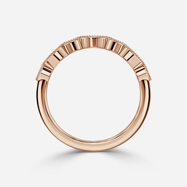 Eleanor Round And Marquise Diamond Milgrain Rose Gold Wedding Ring