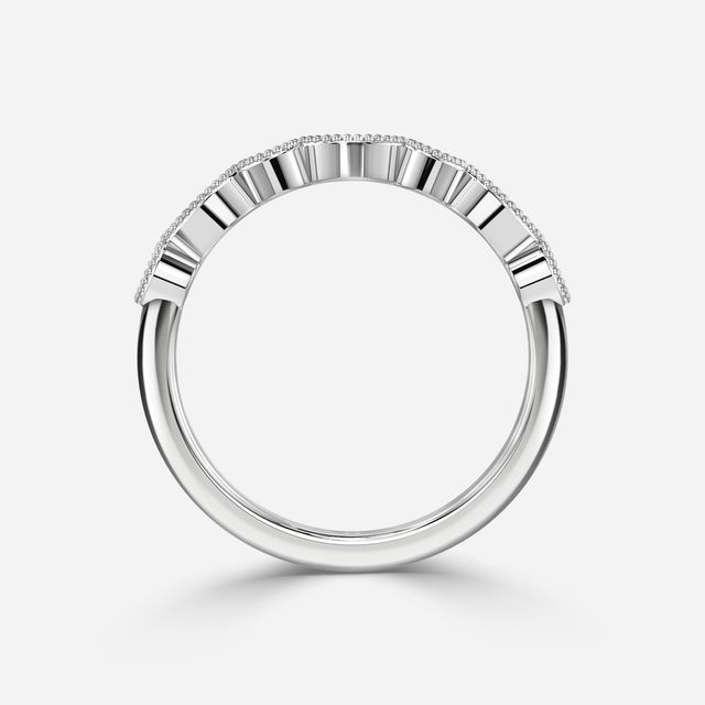 Eleanor Round And Marquise Diamond Milgrain White Gold Wedding Ring