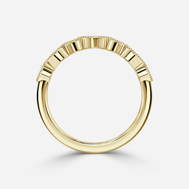 Eleanor Round And Marquise Diamond Milgrain Yellow Gold Wedding Ring