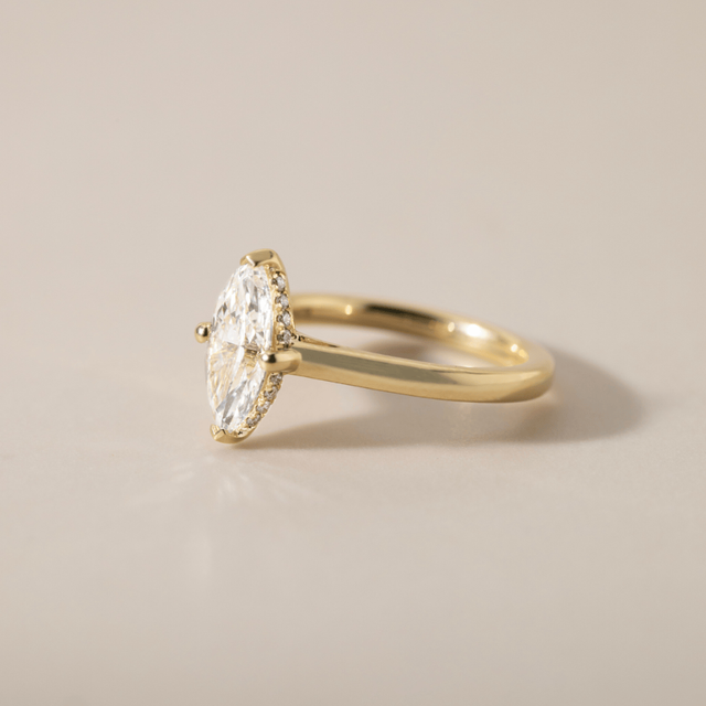 1.50 Carat Marquise Diamond Hidden Halo Engagement Ring In Yellow Gold - Geraldine