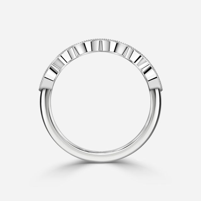 Jade Round Diamond Milgrain White Gold Wedding Ring