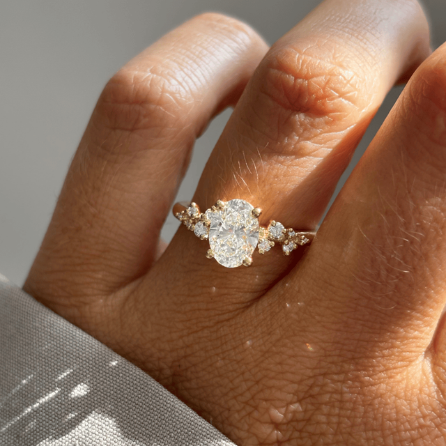 1.51 Carat Oval Diamond Cluster Engagement Ring In Yellow Gold - Morning Star