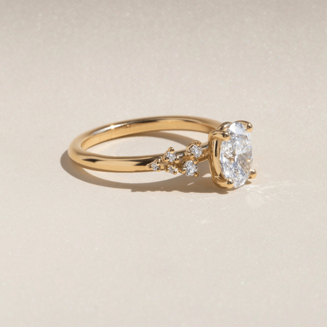 1.51 Carat Oval Diamond Cluster Engagement Ring In Yellow Gold - Morning Star