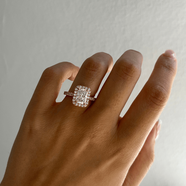 1.75 Carat Lab Grown Radiant Diamond Halo Engagement Ring In Rose Gold - Maya