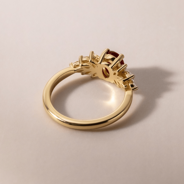 1.11 Carat Burmese Oval Ruby Cluster Engagement Ring In Yellow Gold - Anastasia