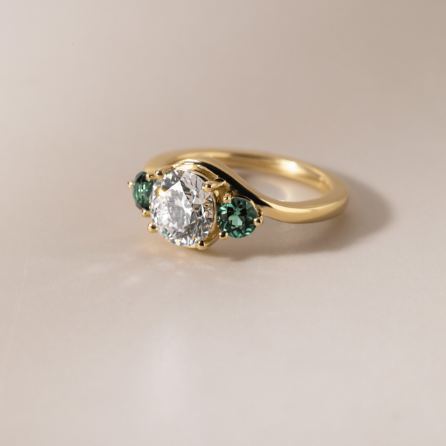 1.70 Carat Round Diamond Trilogy Engagement Ring In Yellow Gold - Demi