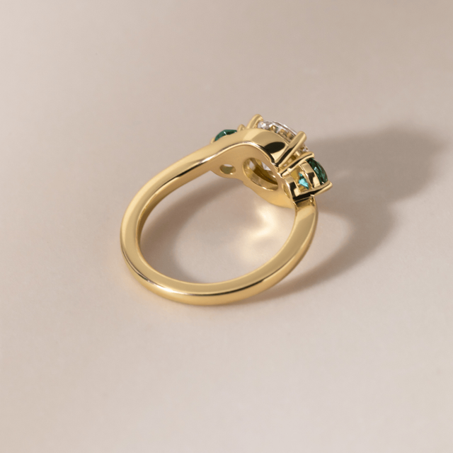 1.70 Carat Round Diamond Trilogy Engagement Ring In Yellow Gold - Demi