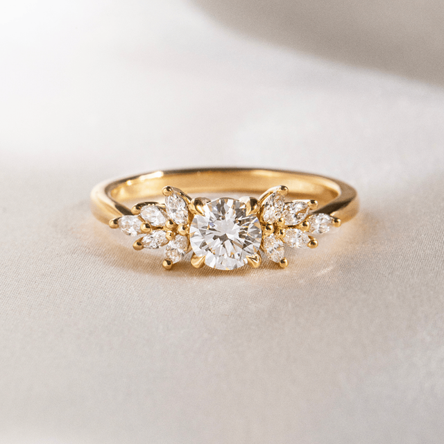 0.70 Carat Round Diamond Cluster Yellow Gold Engagement Ring - Anastasia