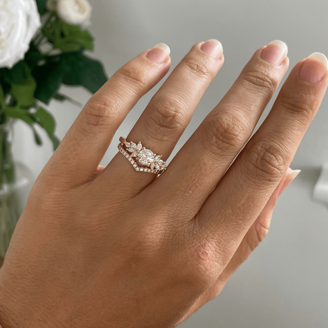 0.70 Carat Round Diamond Cluster Yellow Gold Engagement Ring - Anastasia