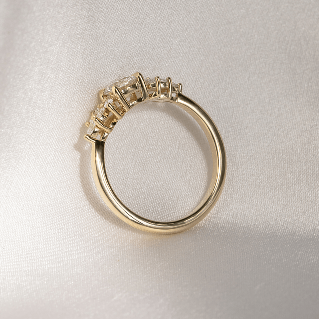 0.70 Carat Round Diamond Cluster Yellow Gold Engagement Ring - Anastasia