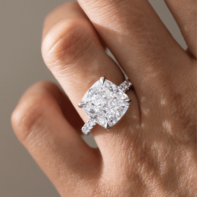 9.01 Carat Lab Grown Cushion Diamond Band Engagement Ring In Platinum - Aalia