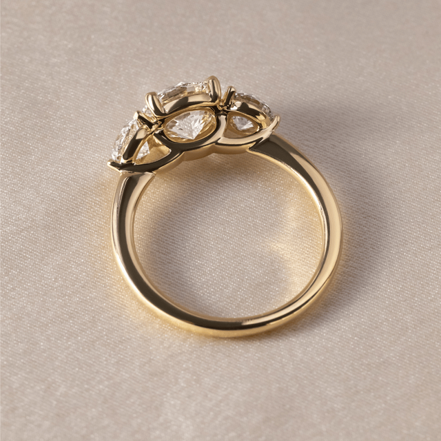 2.00 Carat Round Diamond Trilogy Yellow Gold Engagement Ring - Cairo