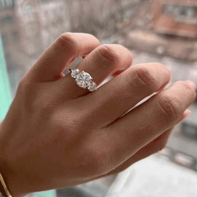 2.00 Carat Round Diamond Trilogy Yellow Gold Engagement Ring - Cairo