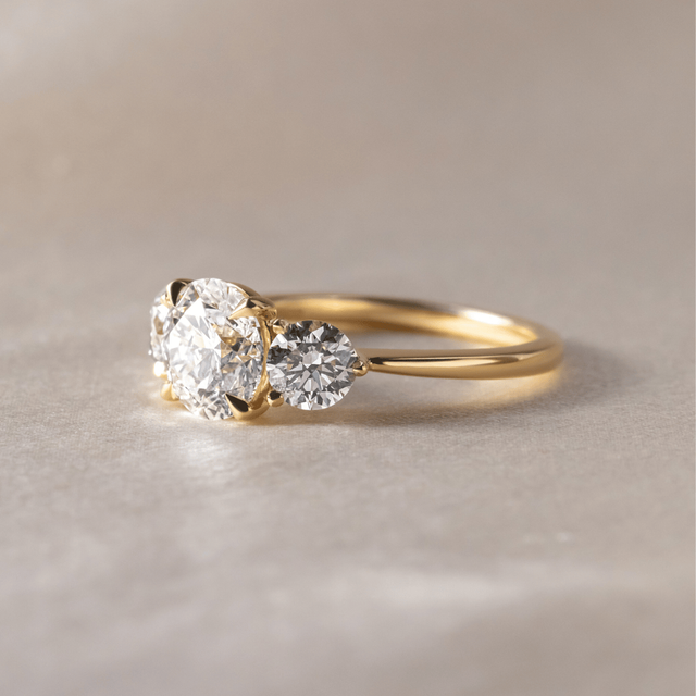 2.00 Carat Round Diamond Trilogy Yellow Gold Engagement Ring - Cairo