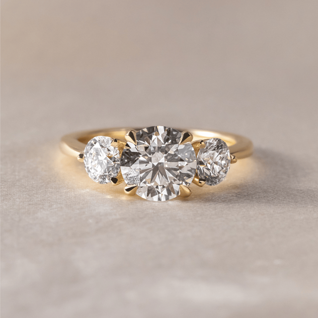 2.00 Carat Round Diamond Trilogy Yellow Gold Engagement Ring - Cairo
