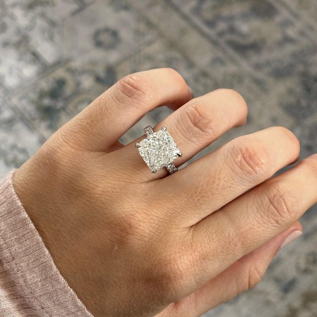 10.03 Carat Lab Grown Cushion Diamond Band Engagement Ring In Platinum - Aalia
