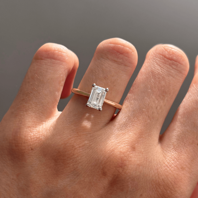 1.70ct Carat Natural Emerald Cut Diamond Solitaire Two Tone Engagement Ring - Jessie