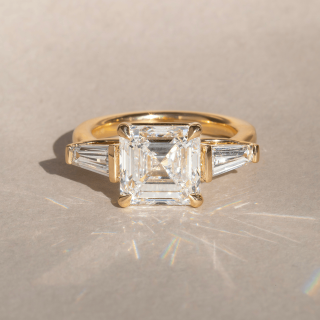 4.00 Carat Asscher Diamond Trilogy Yellow Gold Engagement Ring - Jemima