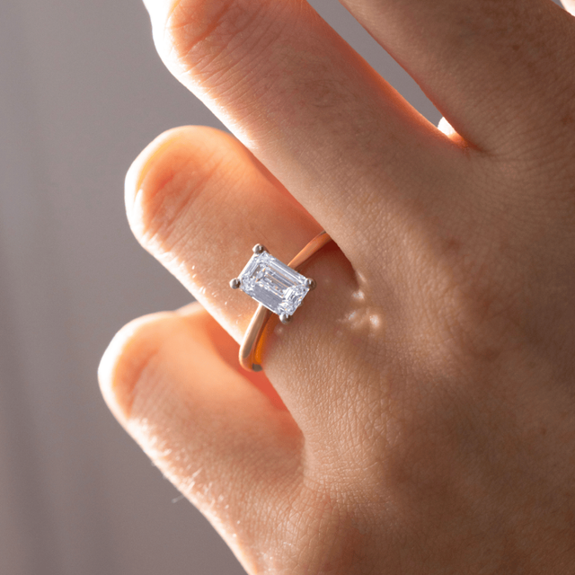 1.70ct Carat Natural Emerald Cut Diamond Solitaire Two Tone Engagement Ring - Jessie