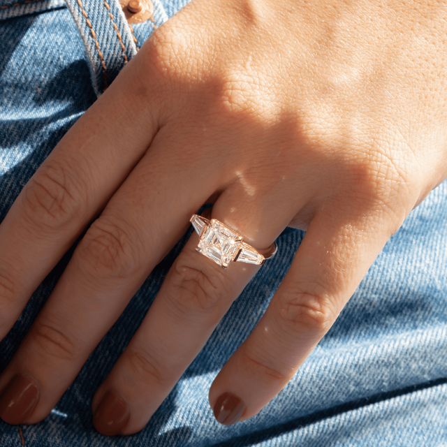 4.00 Carat Asscher Diamond Trilogy Yellow Gold Engagement Ring - Jemima
