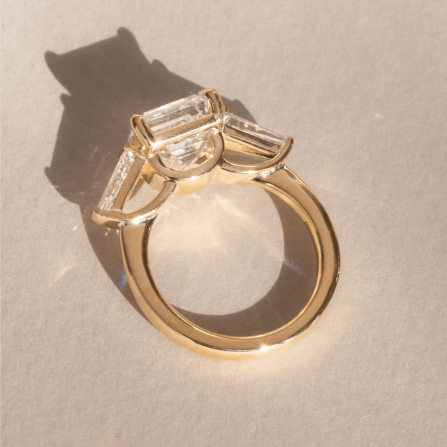 4.00 Carat Asscher Diamond Trilogy Yellow Gold Engagement Ring - Jemima