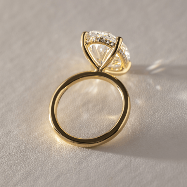 10 Carat Lab Grown Oval Hidden Halo Engagement Ring In Yellow Gold - Kate