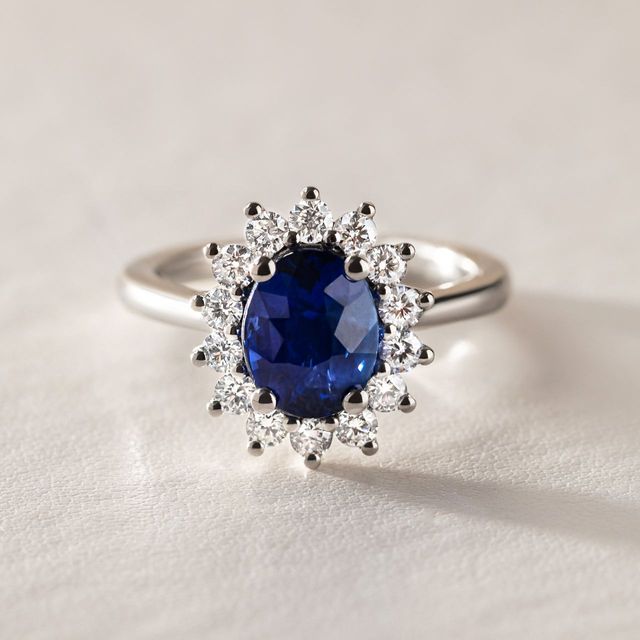 2.52 Carat Oval Blue Sapphire Cluster Engagement Ring In Platinum - Windermere