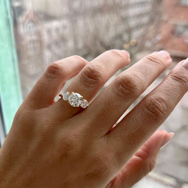 2.00 Carat Round Diamond Trilogy Yellow Gold Engagement Ring - Cairo