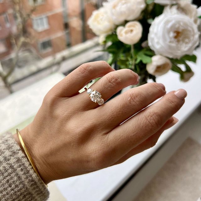 2.00 Carat Round Diamond Trilogy Yellow Gold Engagement Ring - Cairo