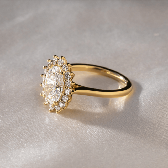 2.00 Carat Oval Diamond Cluster Yellow Gold Engagement Ring - Windermere