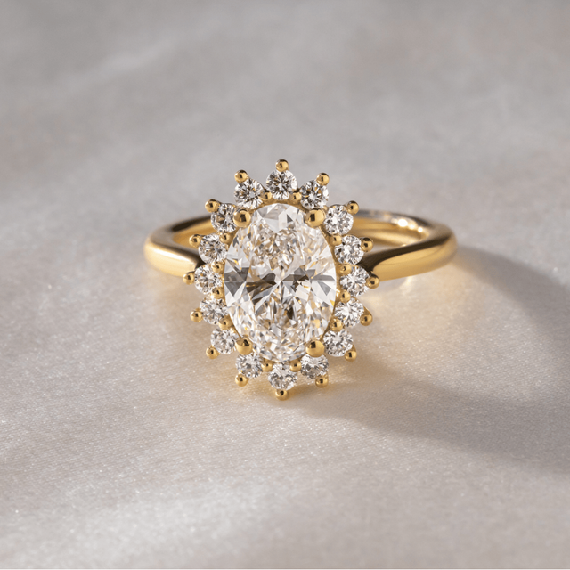 2.00 Carat Oval Diamond Cluster Yellow Gold Engagement Ring - Windermere