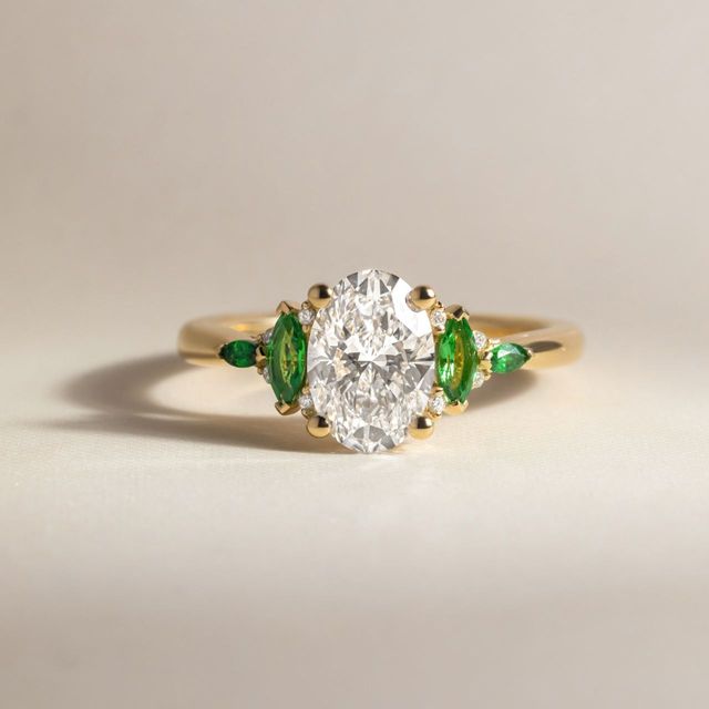 1.50 Carat Lab Grown Oval Diamond Cluster Engagement Ring In Yellow Gold - Lucia