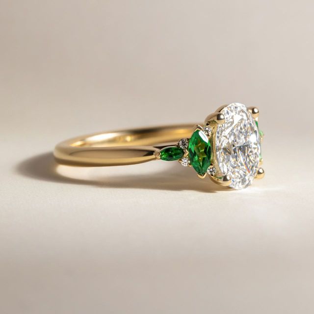 1.50 Carat Lab Grown Oval Diamond Cluster Engagement Ring In Yellow Gold - Lucia