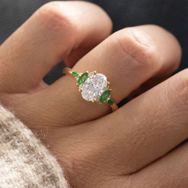 1.50 Carat Lab Grown Oval Diamond Cluster Engagement Ring In Yellow Gold - Lucia