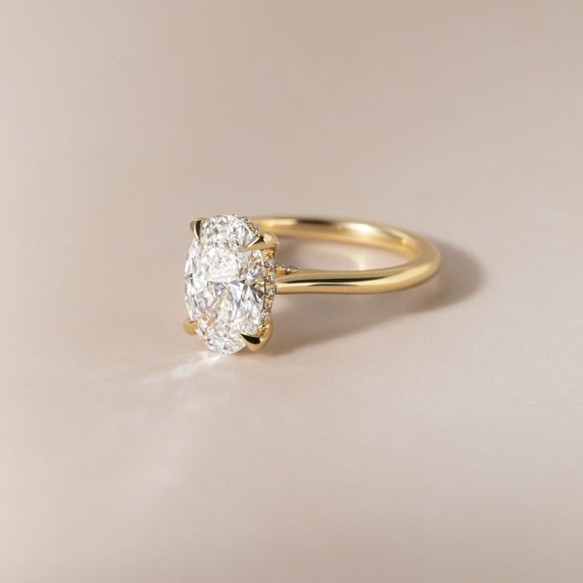 2.50 Carat Lab Grown Oval Diamond Hidden Halo Engagement Ring In Yellow Gold - Juliette