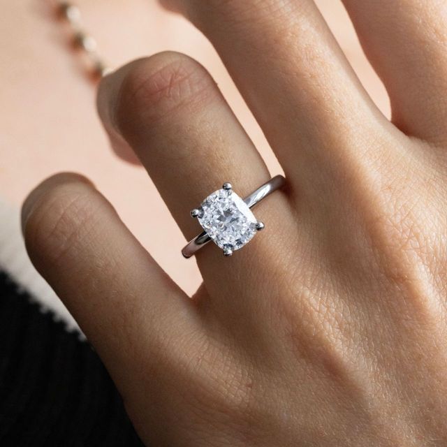 2.67 Carat Lab Grown Elongated Cushion Diamond Hidden Halo Ring In Platinum - Kate