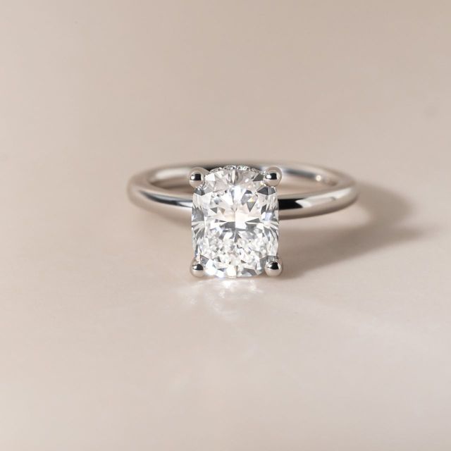 2.67 Carat Lab Grown Elongated Cushion Diamond Hidden Halo Ring In Platinum - Kate