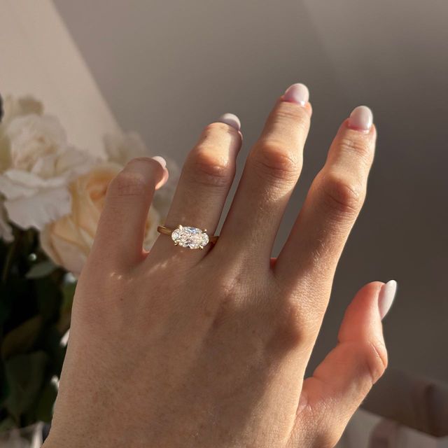 2.01 Carat Lab Grown Oval Diamond East-West Solitaire Engagement Ring in Yellow Gold - Faith