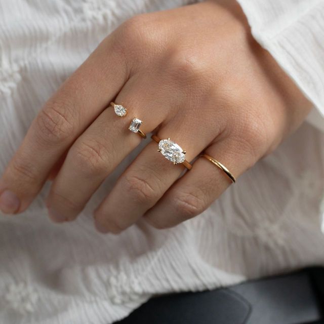 2.01 Carat Lab Grown Oval Diamond East-West Solitaire Engagement Ring in Yellow Gold - Faith