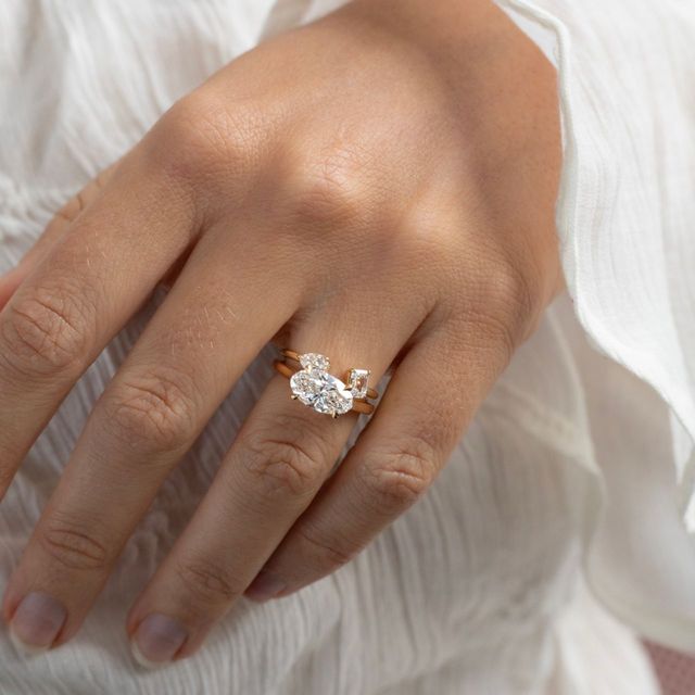 2.01 Carat Lab Grown Oval Diamond East-West Solitaire Engagement Ring in Yellow Gold - Faith