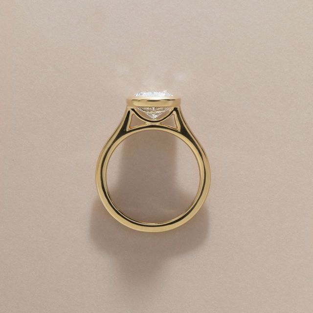 3.01 Carat Lab Grown Elongated Cushion Diamond Bezel Engagement Ring in Yellow Gold - Georgia