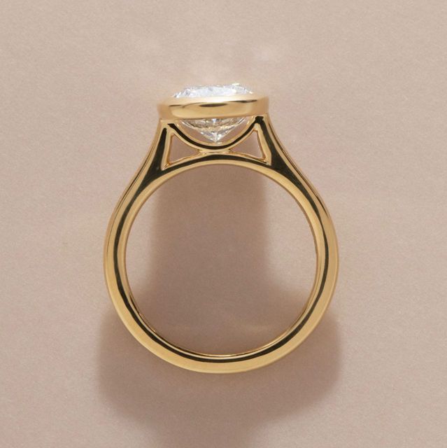 3.01 Carat Lab Grown Elongated Cushion Diamond Bezel Engagement Ring in Yellow Gold - Georgia