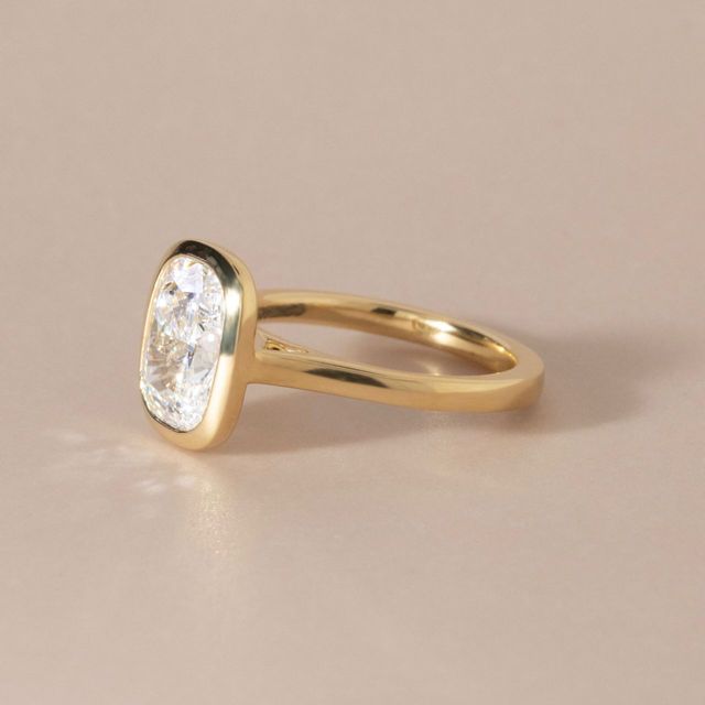 3.01 Carat Lab Grown Elongated Cushion Diamond Bezel Engagement Ring in Yellow Gold - Georgia